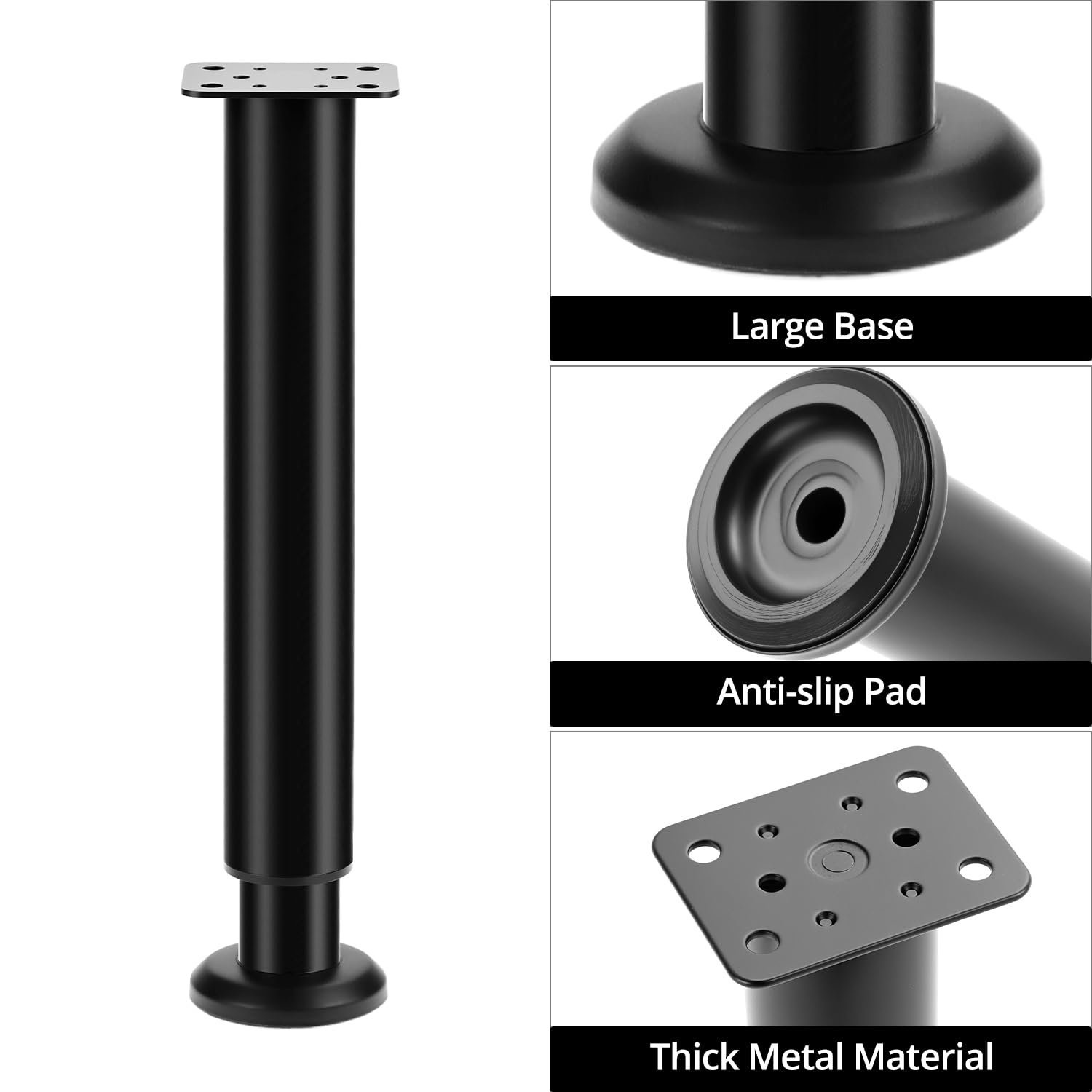 QWORK® 4 pièces Pieds de Meuble, Pieds de Meuble réglables en Hauteur 25-40 cm Noir, Pieds de Meuble avec vis, pour canapé, lit, Armoire