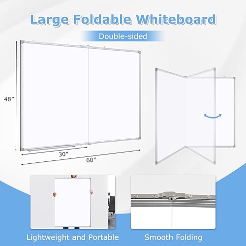 Miniatura 2 de DOLLAR BOSS Pizarra blanca grande de 60 x 48 pulgadas plegable magnética para pared, pizarra portátil de borrado en seco de doble cara, tablero de