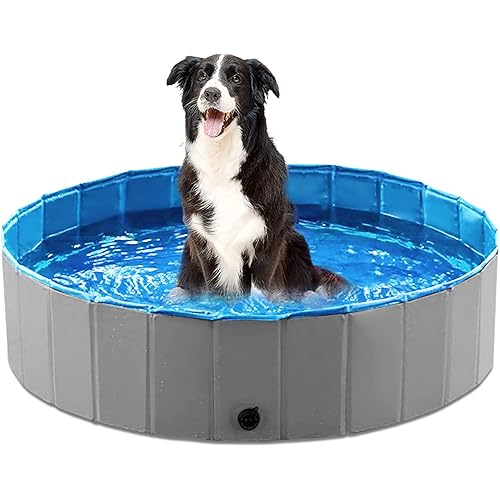 Jasonwell Foldable Dog Pet Bath Pool Collapsible Dog Pet Pool Bathing Tub Kiddie Pool Doggie Wading Pool for Puppy Small Medium Large Dogs Cats and Kids 39.5" Grey