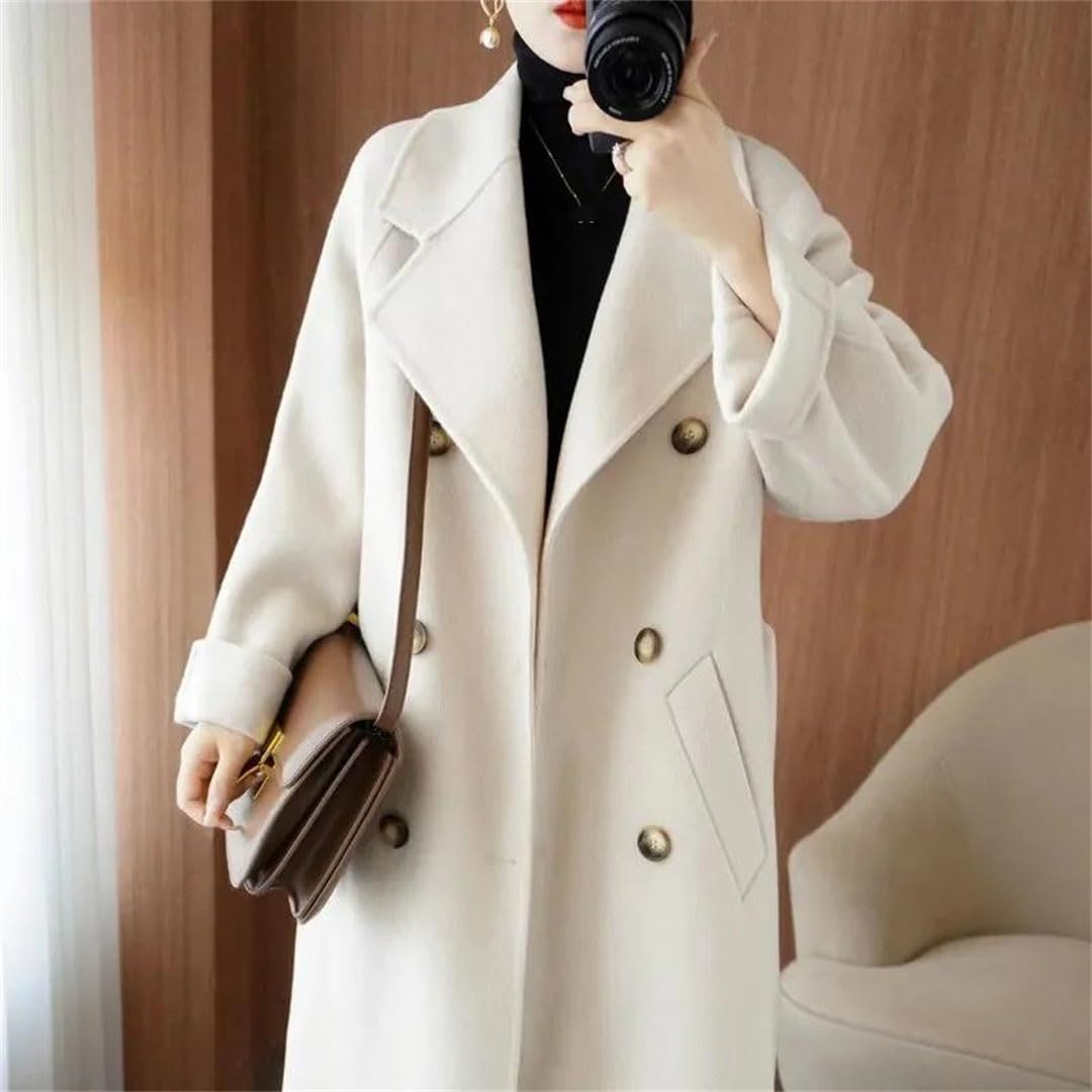 Abrigo de lana Drouble para mujer, estilo holgado, largo con cinturón