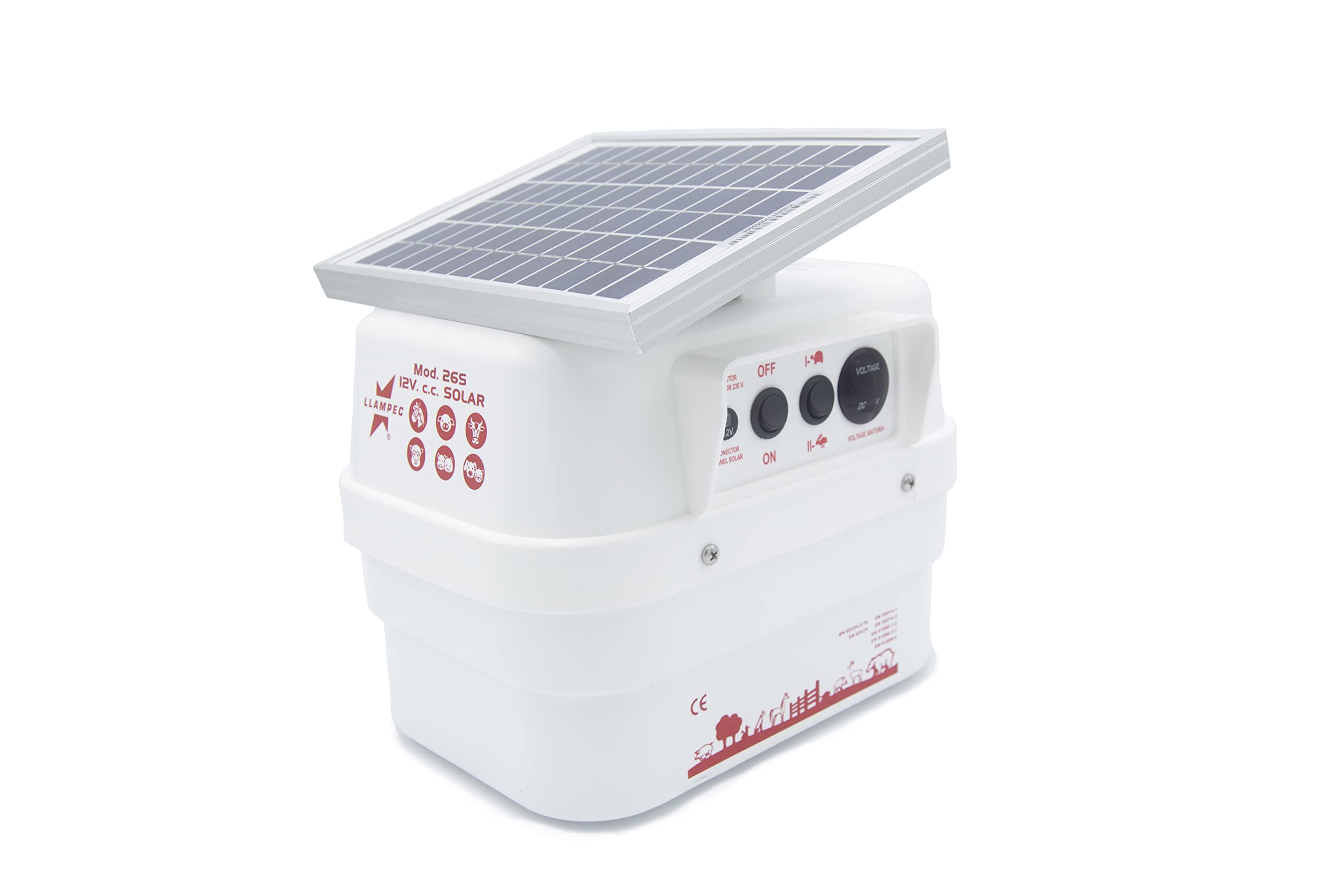 Pastor Eléctrico Solar Llampec 26S con Doble Batería 12V 7Ah Incluida + Panel Solar 12V 5W – 2,5 J - 9.500 V - 10 km de Alcance – Cerca eléctrica Para Perros, Caballos y Ganado – Fabricado en España