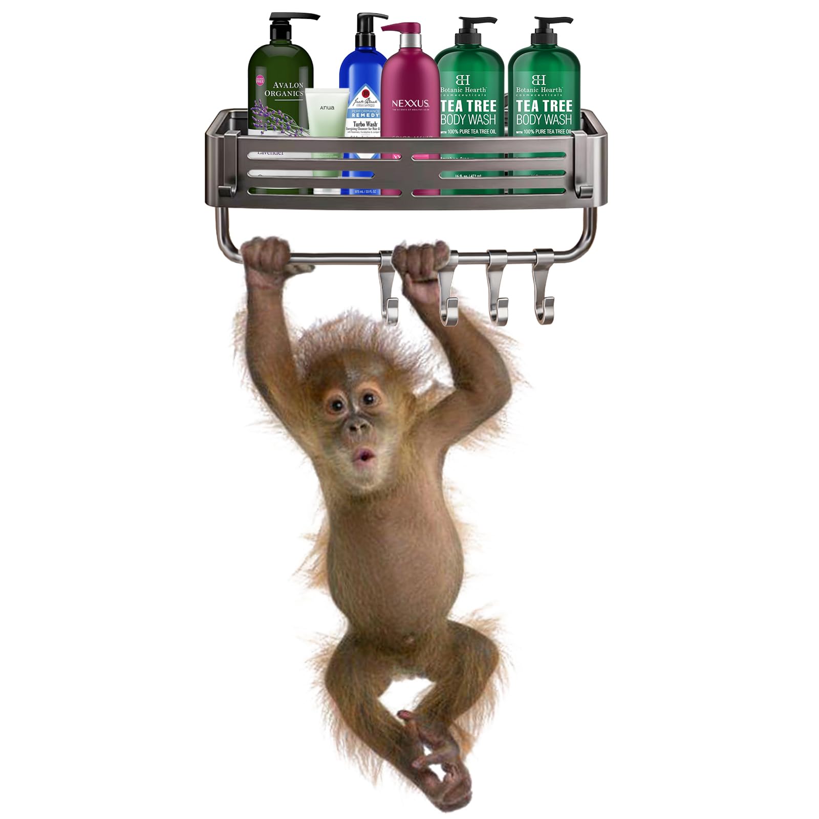Photo 1 of ** missing hanging bar**JDHAVMOS Suction Cup Shower Caddy - No Drilling Removable, Corner Shower Shelves - Aluminum Rustproof, Corner Shower Caddy with Towel Bar & Hooks for Bathroom Organizer (1Pack Gunmetal Gray)