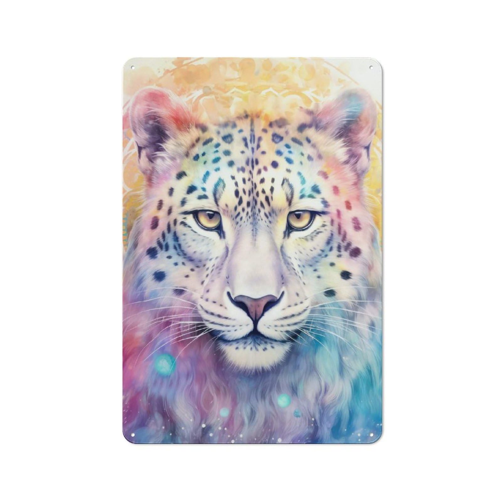 Junmoney Style-10 Spiritanimal Snow Leopard Rustic Metal Sign 30X20cm For Dining Room Or Kitchen, Metal Sign Decor For Kitchens And Dining Spaces