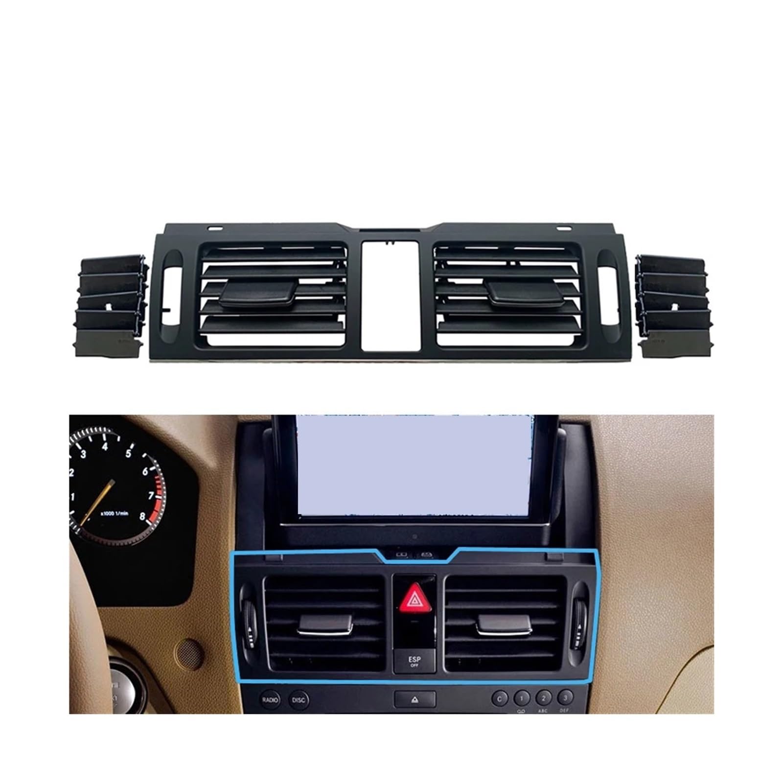W204 Console AC Vent Grille Assembly For Mercedes C-Class 2007-2011 – LHD Left Side, Black, PC/ABS Material, Direct Replacement
