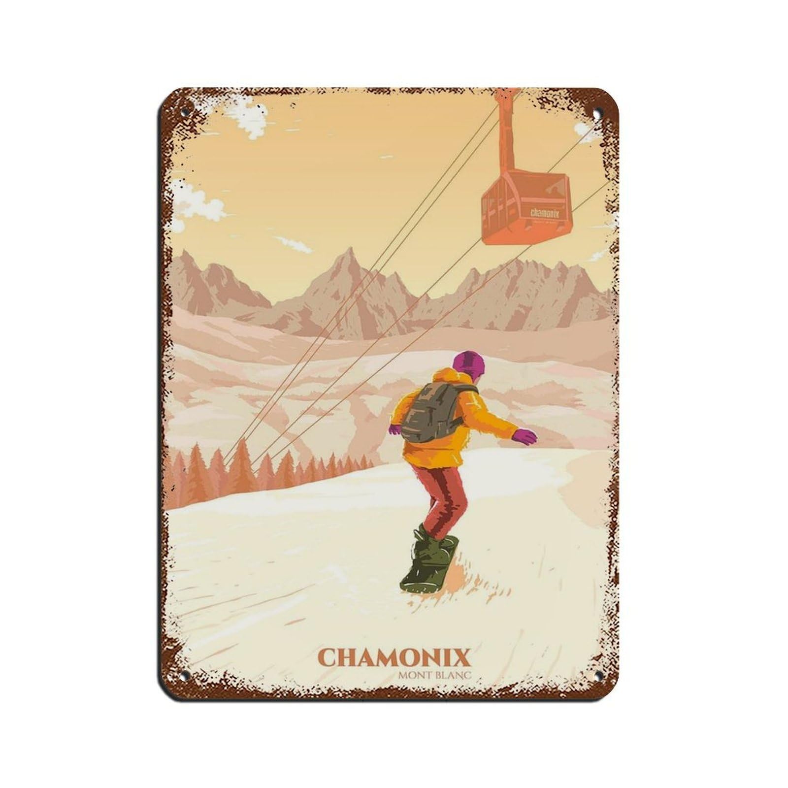 Chamonix affiche en métal vintage de snowboard pour l'ambiance pub ou café