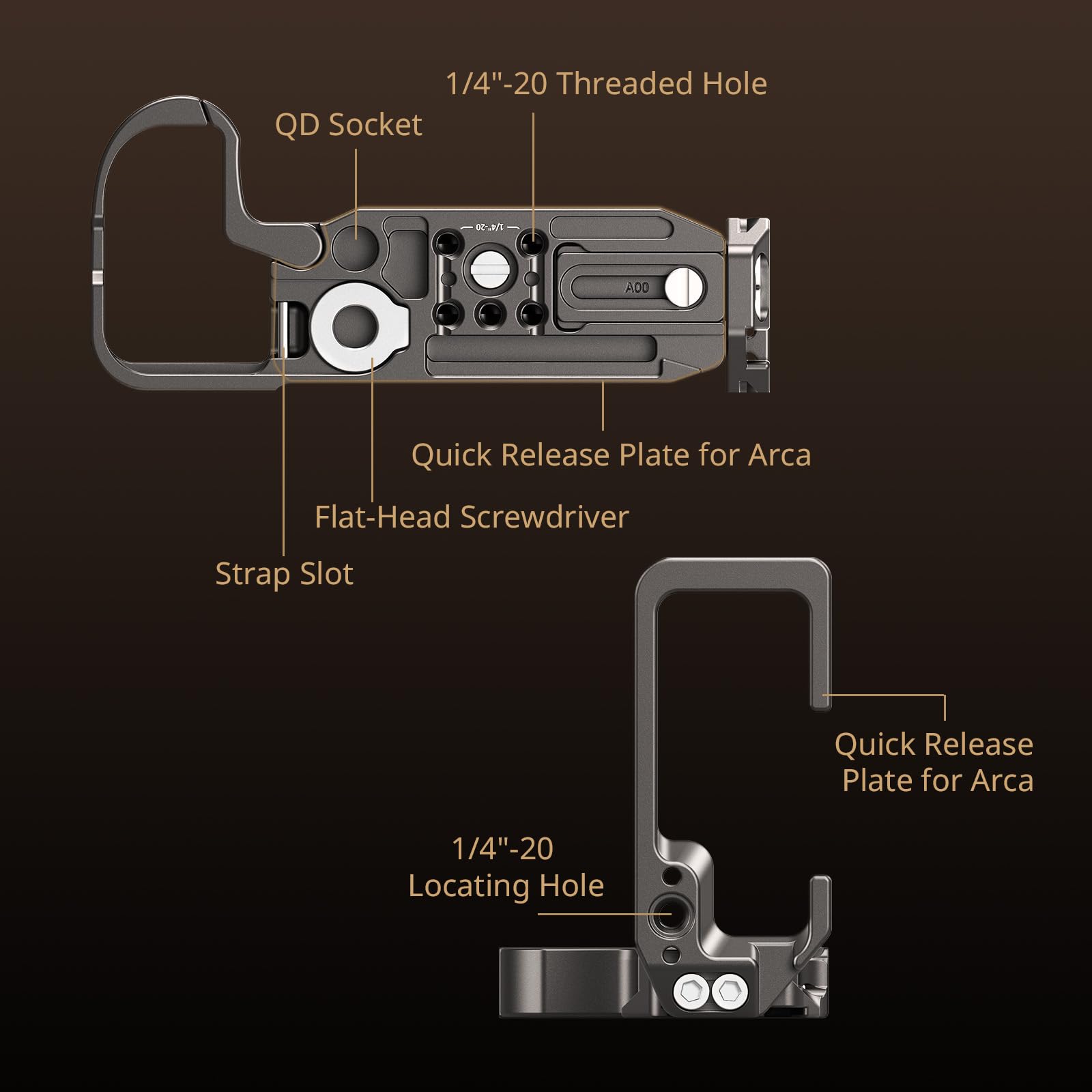 SMALLRIG Supporto L per Nikon Z5 II, Z5, Z6, Z6II, Z7, Z7II, piastra L ARCA-Swiss, interfaccia QD, fori 1/4"-20, attacco flash, fessure cinghia - 5256
