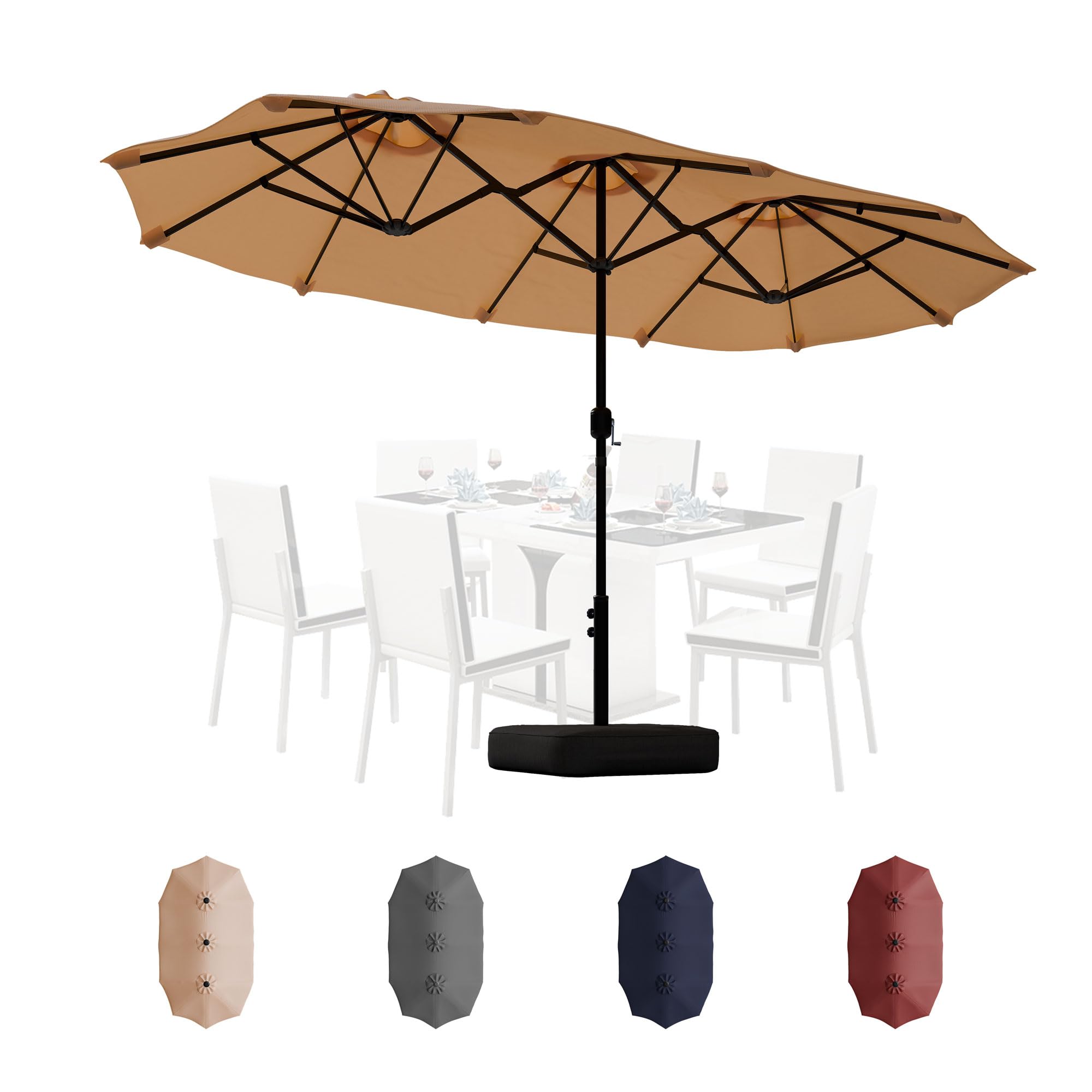 Shintenchi 13FT Large Patio Umbrella with Base, Outdoor Double-Sided Rectangular Shade with Crank Handle for Poolside Lawn Garden, Khaki