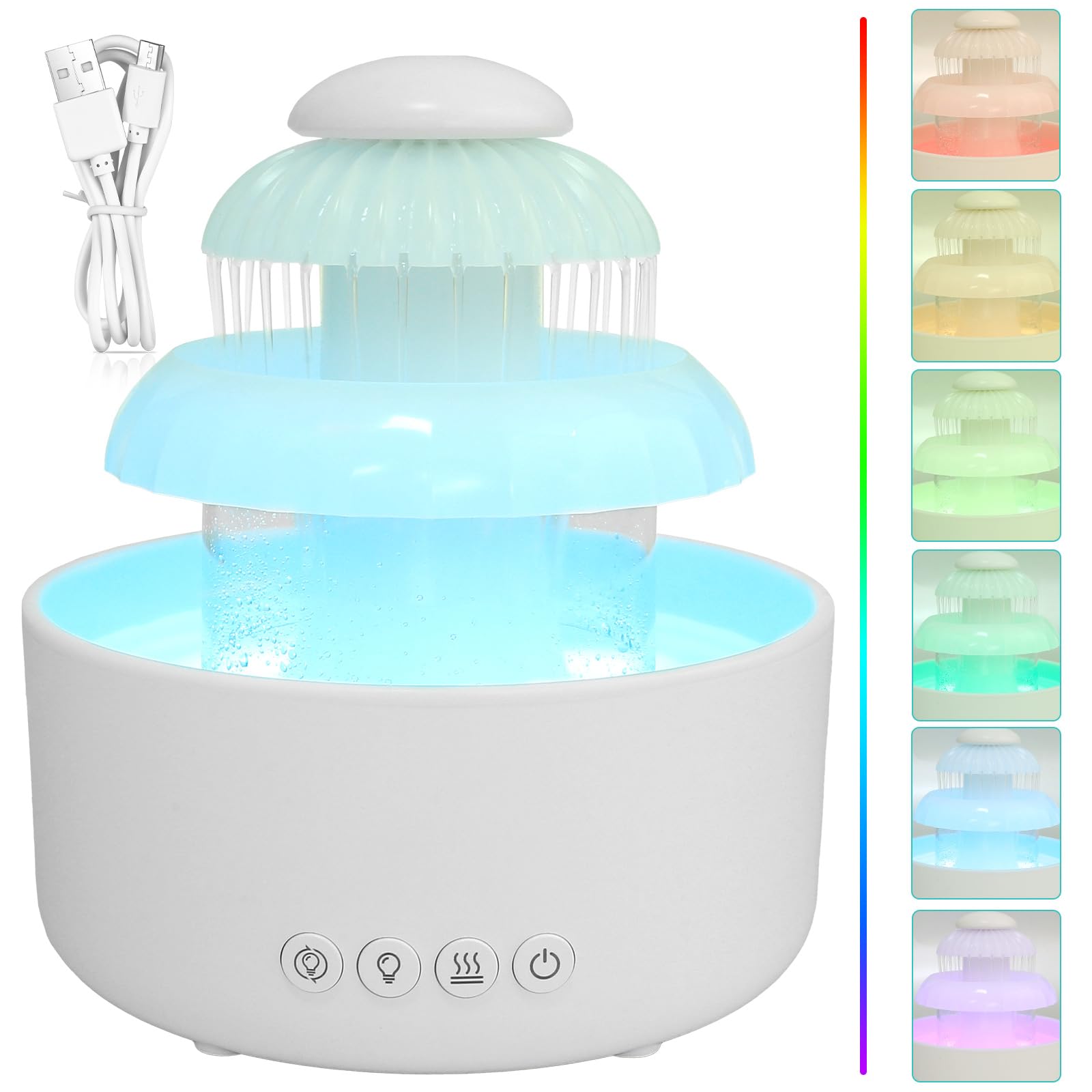 Cloud Rain Humidifier, Raindrop Aroma Diffuser Humidifiers with 7 Color Changing Lights, Aromatherapy Essential Oil Diffuser desktop Fountain Water Drop Sound for Home Office Desktop