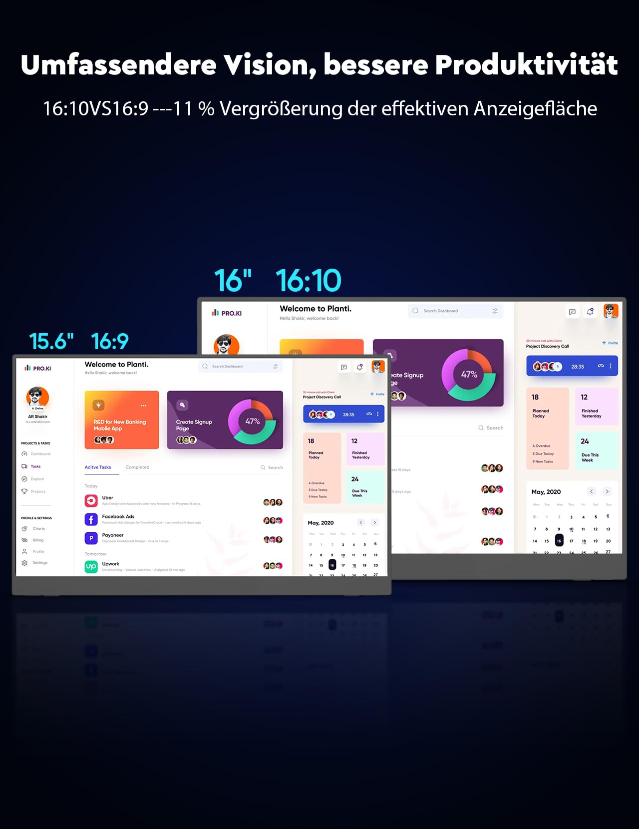 MAGICRAVEN 16" 2.5K Kabelloser Portable Monitor mit 8000-mAh Akku, 1600P Tragbarer Monitor, Laptop Bildschirm Erweiterung, Mobiler Monitor IPS Screen, Unterstützt AirPlay/Miracast,für Laptop/Telefone