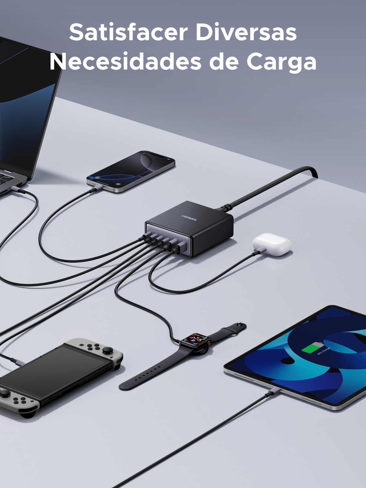 UGREEN Zapix 100W Cargador USB C GAN Estación de Carga de Sobremesa | 6 Puertos PD 3.0 PPS 25W Carga Rápida Compatible con iPhone 17 Pro Max Air 16 15 Galaxy S26 S25 Pixel 10 iPad MacBook Air