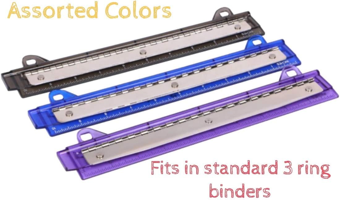 1InTheOffice Binder 3 Hole Punch, Three Ring Hole Puncher for Binder, Ruler with Hole Puncher, Assorted Colors, 2 Pack''
