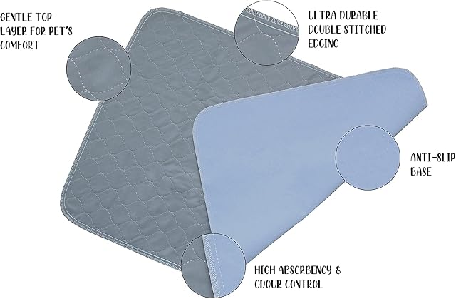 Foto 2 de 6 de Paquete de Dos Almohadillas Grandes Reutilizables y Lavables para Mascotas en Gris (60 x 90 cm)