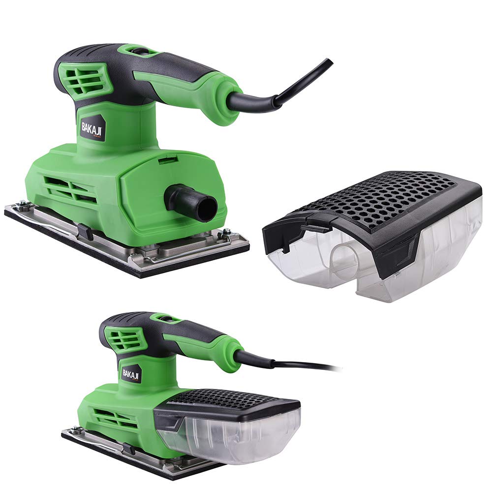 Bakaji Levigatrice Mouse Orbitale Potenza 300W Velocità Regolabile 6000-12000 rpm Aspiratore Integrato e Vaschetta di Raccolta Polvere Base Nastro 23 x 11 cm con 10 Fogli Abrasivi Inclusi