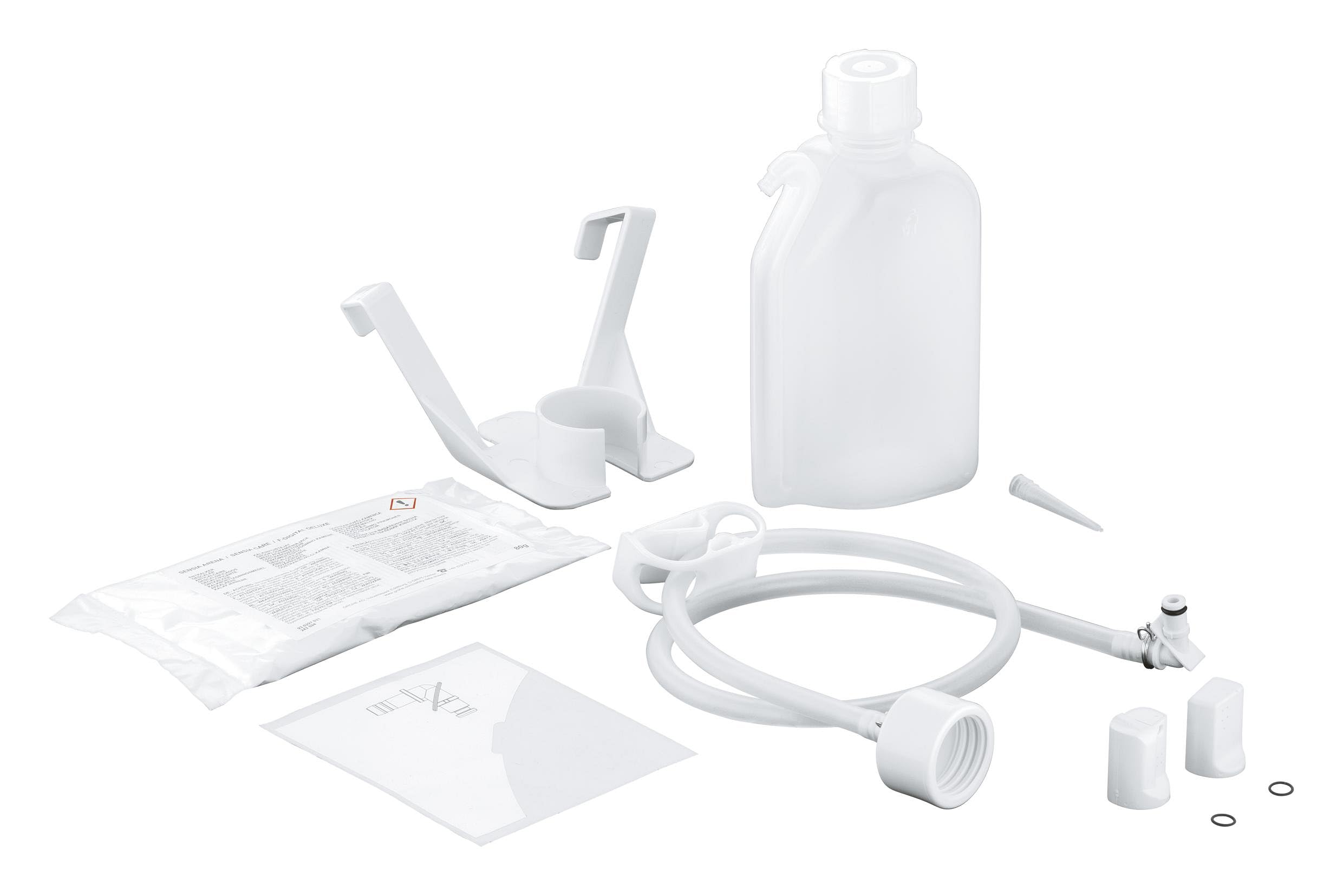 GROHE Sensia Arena 46978001 Kit de détartrage pour bidet avec sac de 80 g, adaptateur, tuyau avec clip, autocollant, support pour bouteille, 1 spray standard et 1 spray Lady Shower