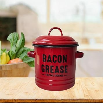 Enamel Covered Cooking Pot Cooking Pot with Lid Kitchen Accessory Enamel Ware Cookware Oil Keeper Can for Chicken Boiling Egg, Red
