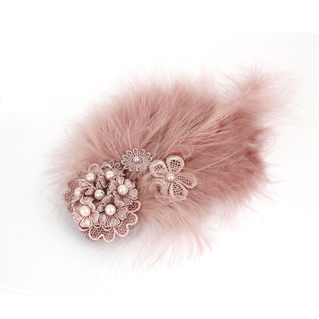 Women Pink Faux Feather Beads Flower Alligator Hair Clip Brooch (id: c56 aab 228 b11 70f, Small