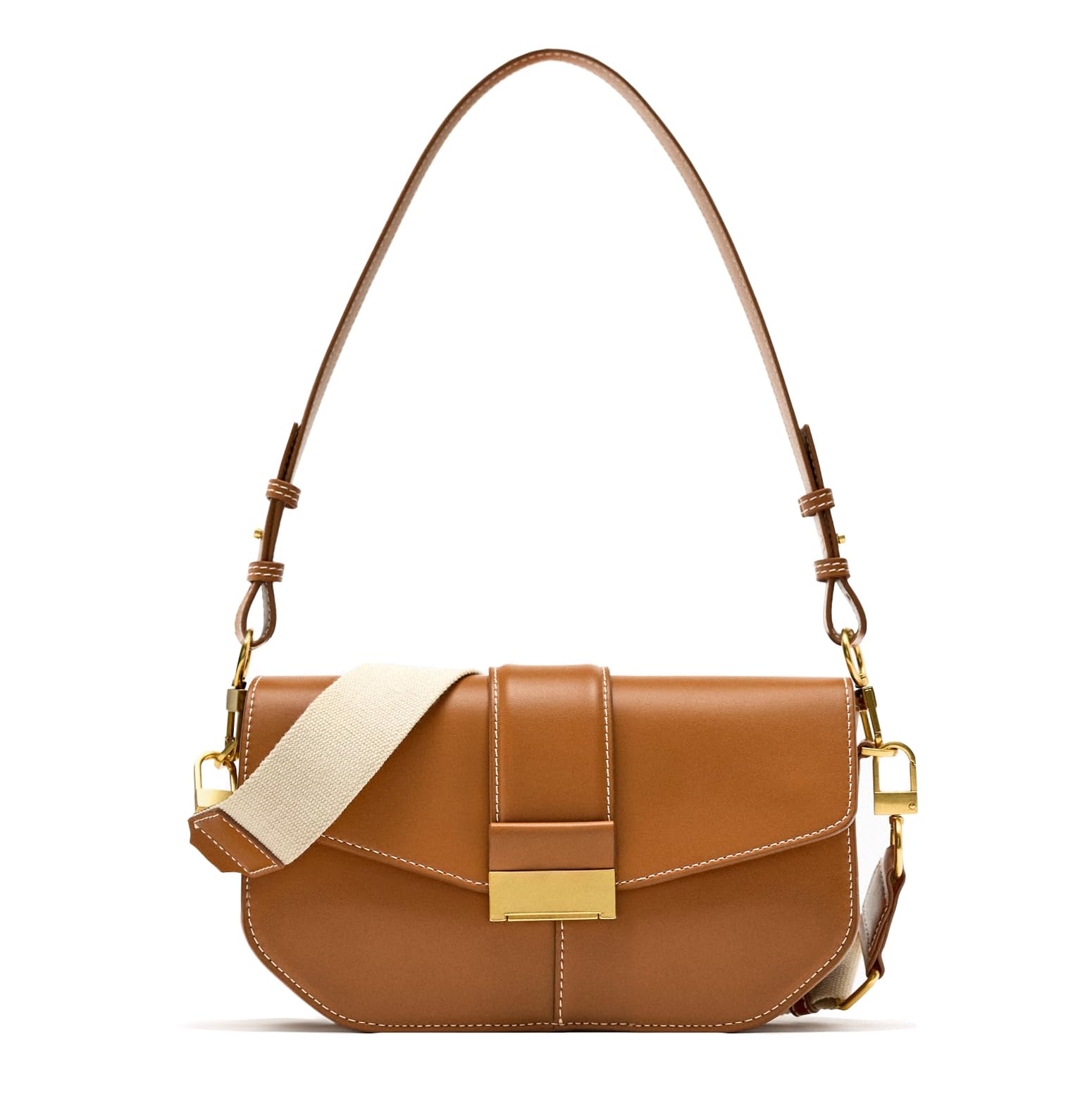 Ophlid Trendy Small Flap Shoulder Bag Stylish Crossbody Purse for Women Wide Strap Leathe Shoulder Clutch Purses Brown