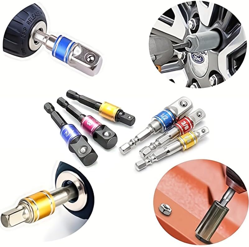 3PCS Drill Socket Adapter Set – Alloy Steel Wrench Converter with Colored Marking Rings, 1/4" 3/8" 1/2" Drive Impact Extension for Power Tools & Automotive Repairs(Black)