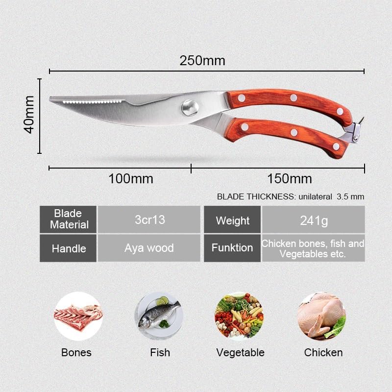 Kitchen Scissors Knife Stainless Steel Heavy Duty Poultry Shears For Cutting Meat Fish Chicken Bone Wood Handle