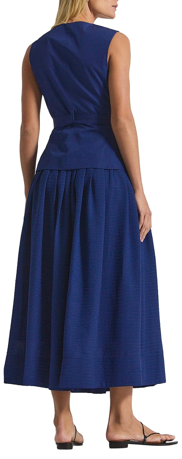 Derek Lam 10 Crosby Annika Mixed Media MINI Grid Georgette Dress, Sailor Navy, 2 by Derek Lam 10 Crosby - Used condition - Image 3