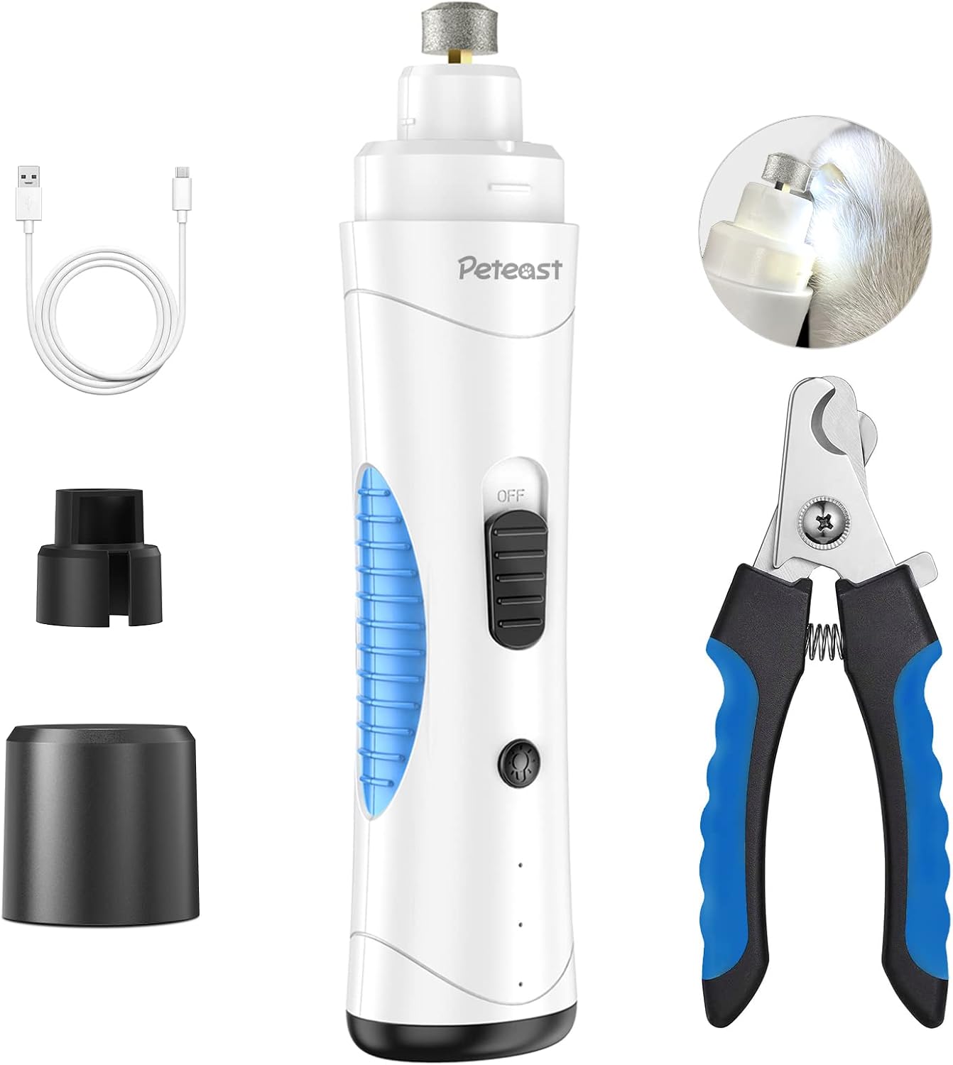 Peteast Dog Nail Grinder, Upgraded LED Lighting 2-Speed Rechargeable Dog Nail Trimmer, Electric Quiet Painless Paws Grooming for Small…