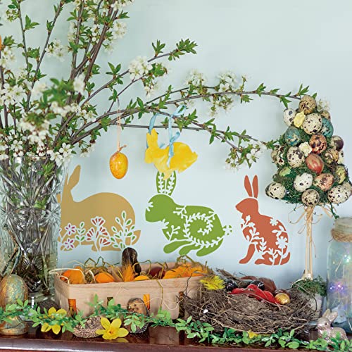 INFUNLY Easter Rabbit Stencil for Painting 11.8x11.8 Happy Spring Flower Wall Stencils Washable Plastic Bunny Rabbit Drawing Stencils Painting Templates on Wood for Wall Art DIY Home Decor - Image 3
