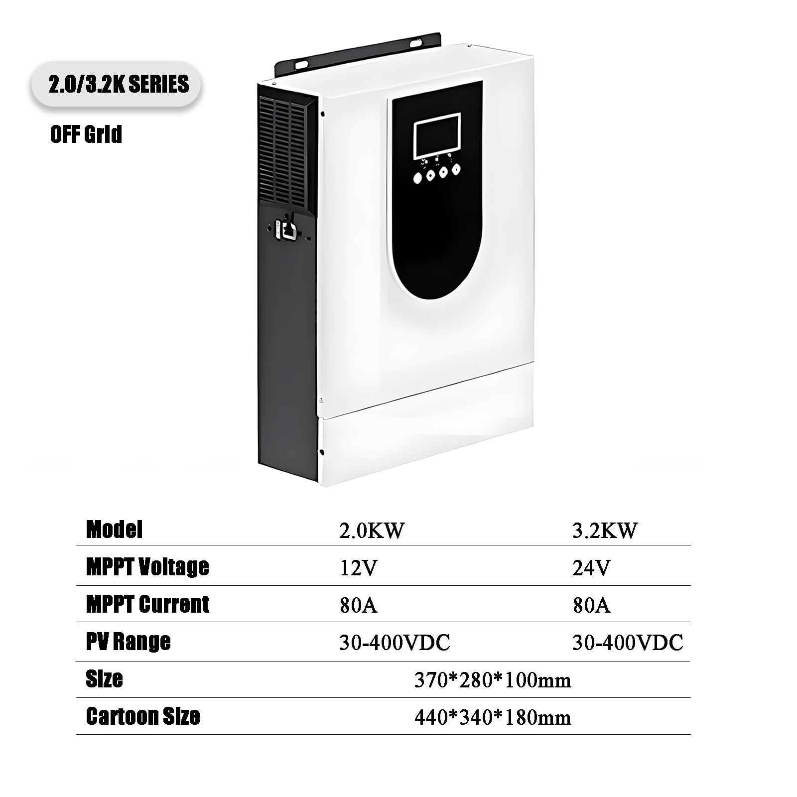 Onduleur Hybride Solaire 1KW-10,2KW, 12V 24V 48V à 220V et Contrôleur MPPT 40A-160A intégré, Fonctionne avec différents Types de Batteries, pour Maisons Camping Cars(2.0KW/12V)