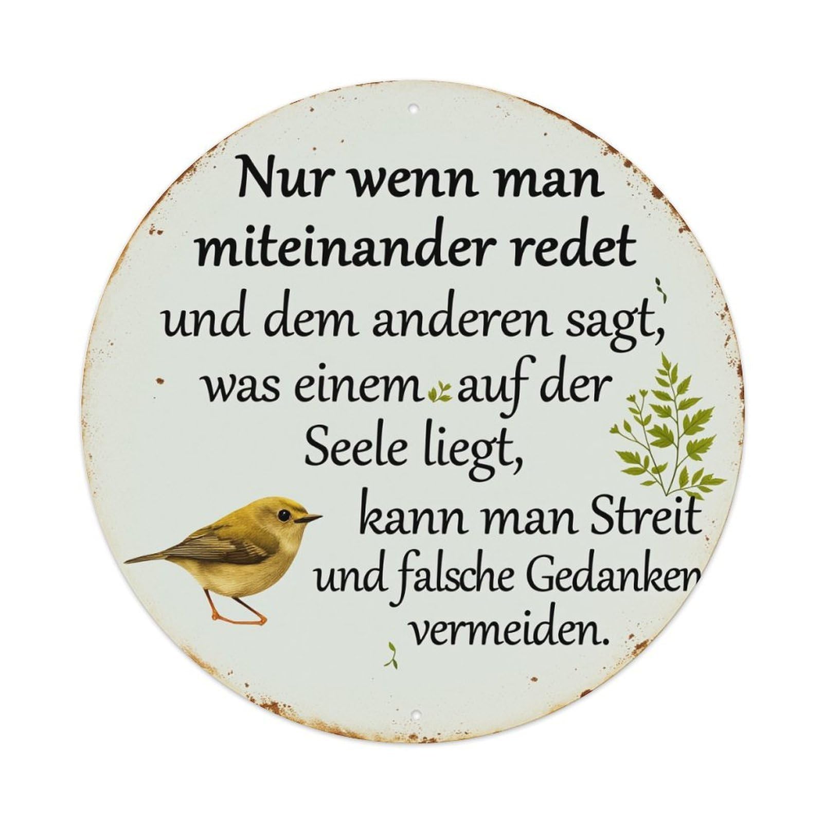 Bird Leaf Text Circle Pattern Metal Tin Sign Plaque