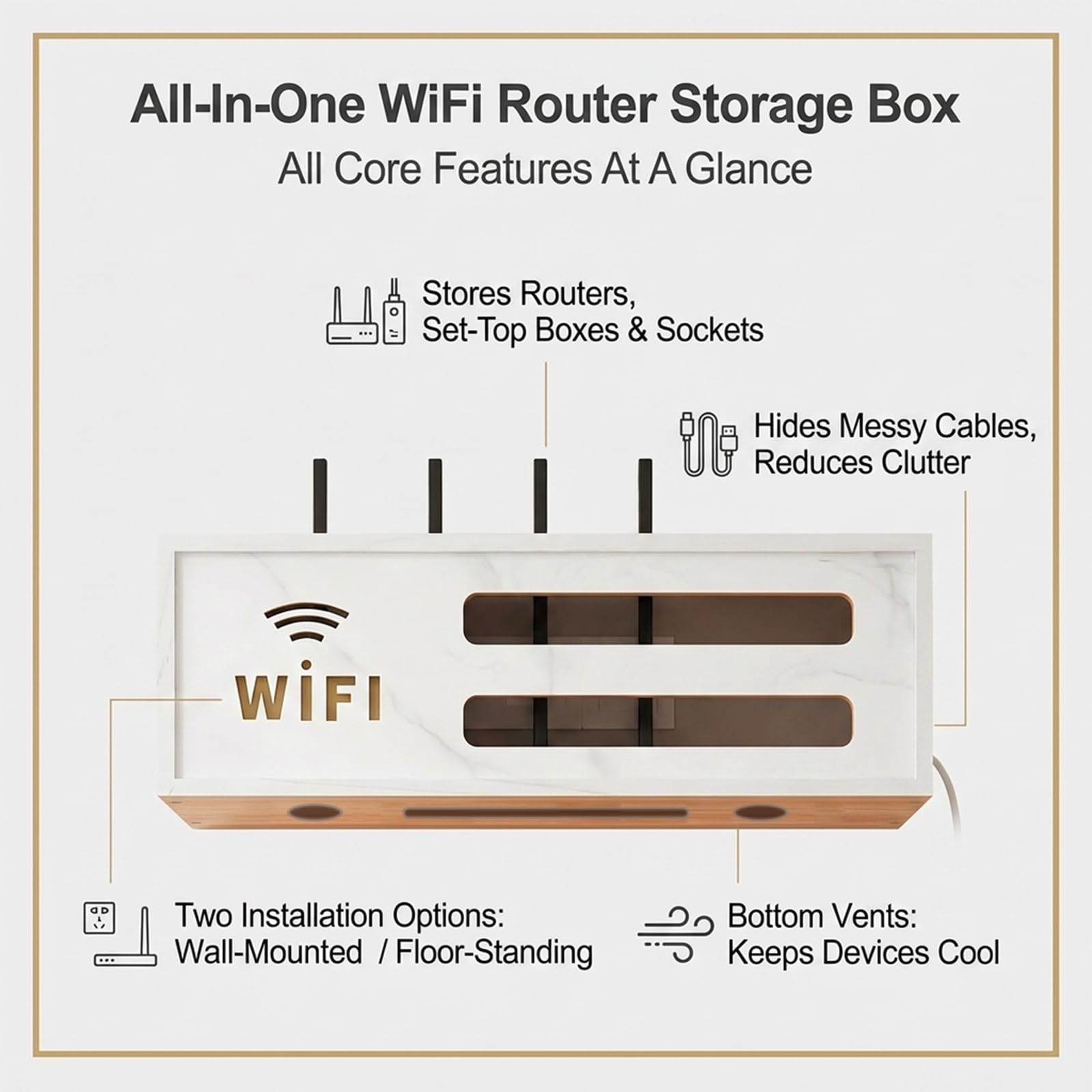 Wandmontierter WLAN-Router-Aufbewahrungsschrank, WiFi-Routerkasten, Steckdosen- Und Kabelmanagement-Versteck, Unsichtbarer Organizer Für Wohnzimmer, Büro Oder Schlafzimmer