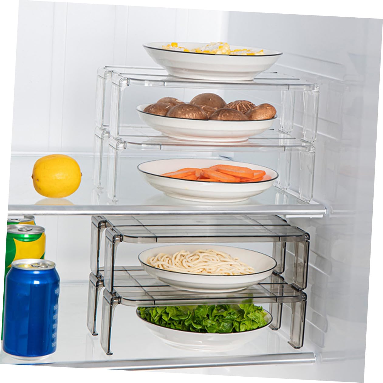 Homoyoyo Estantes de Almacenamiento Transparentes 2piezas para Refrigerador Soporte de Plástico Pulido para Organizar Bandejas y Suministros Cocina