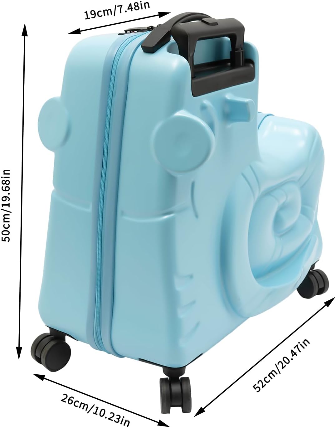 DNYSYSJ Children's Ride On Luggage, 20" Kid's Trolley Suitcase with Universal Wheels and Password Lock, Carry On Luggage Rolling Luggage, Aged 1-6 Years, ABS+PC (Blue, Snail Pattern)