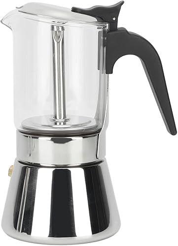Jiawu Cafetera clásica para estufa, cafetera Greca italiana y cubana de acero inoxidable, cafetera espresso superior de cristal premium, fácil de