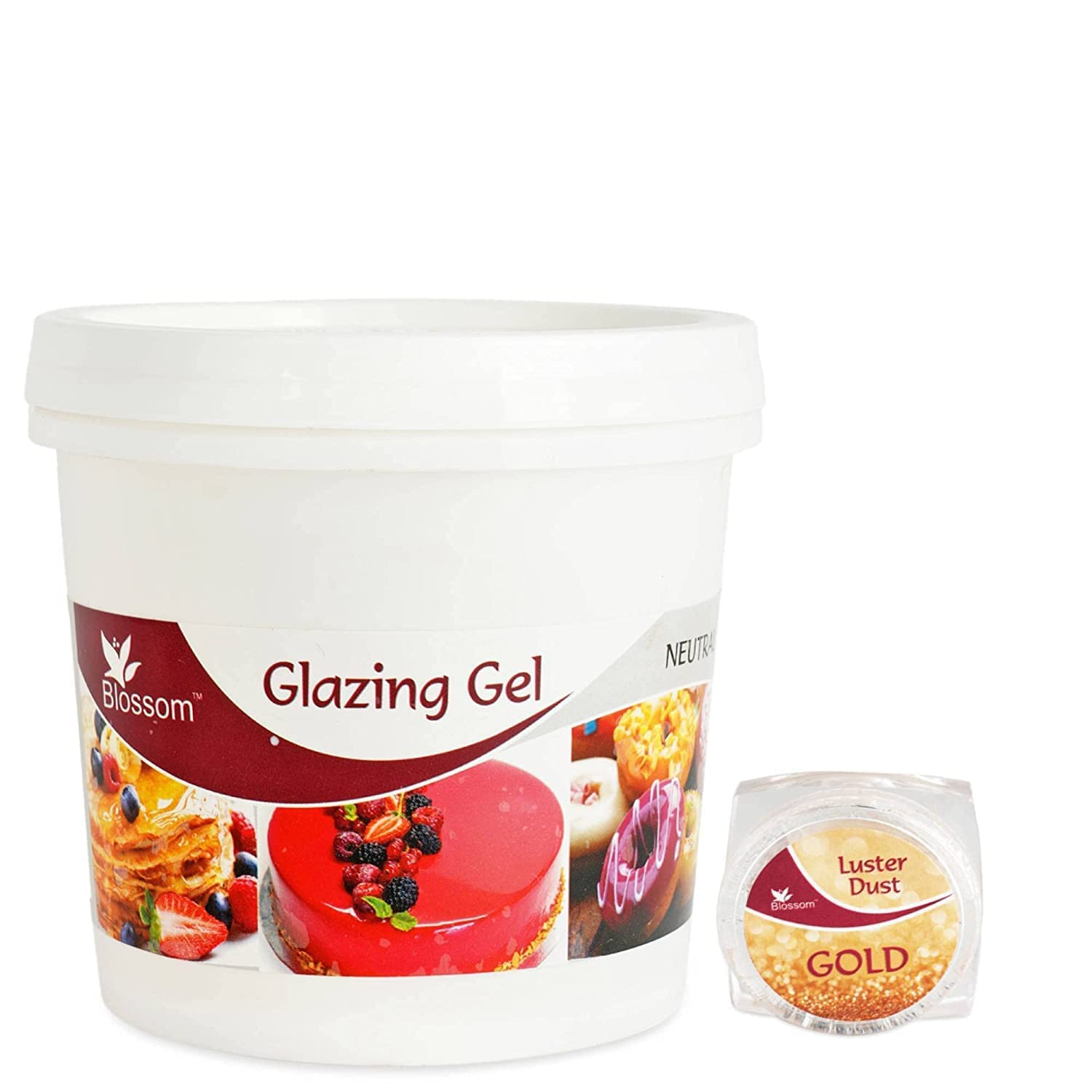 BLOSSOM Edible Glazing Gel Neutral 1Kg + Metallic Luster Dust Gold 4g - Combo for Cake Decoration & Desserts Toppings (B09M8SVXVT) Amazon Price History, Amazon Price Tracker