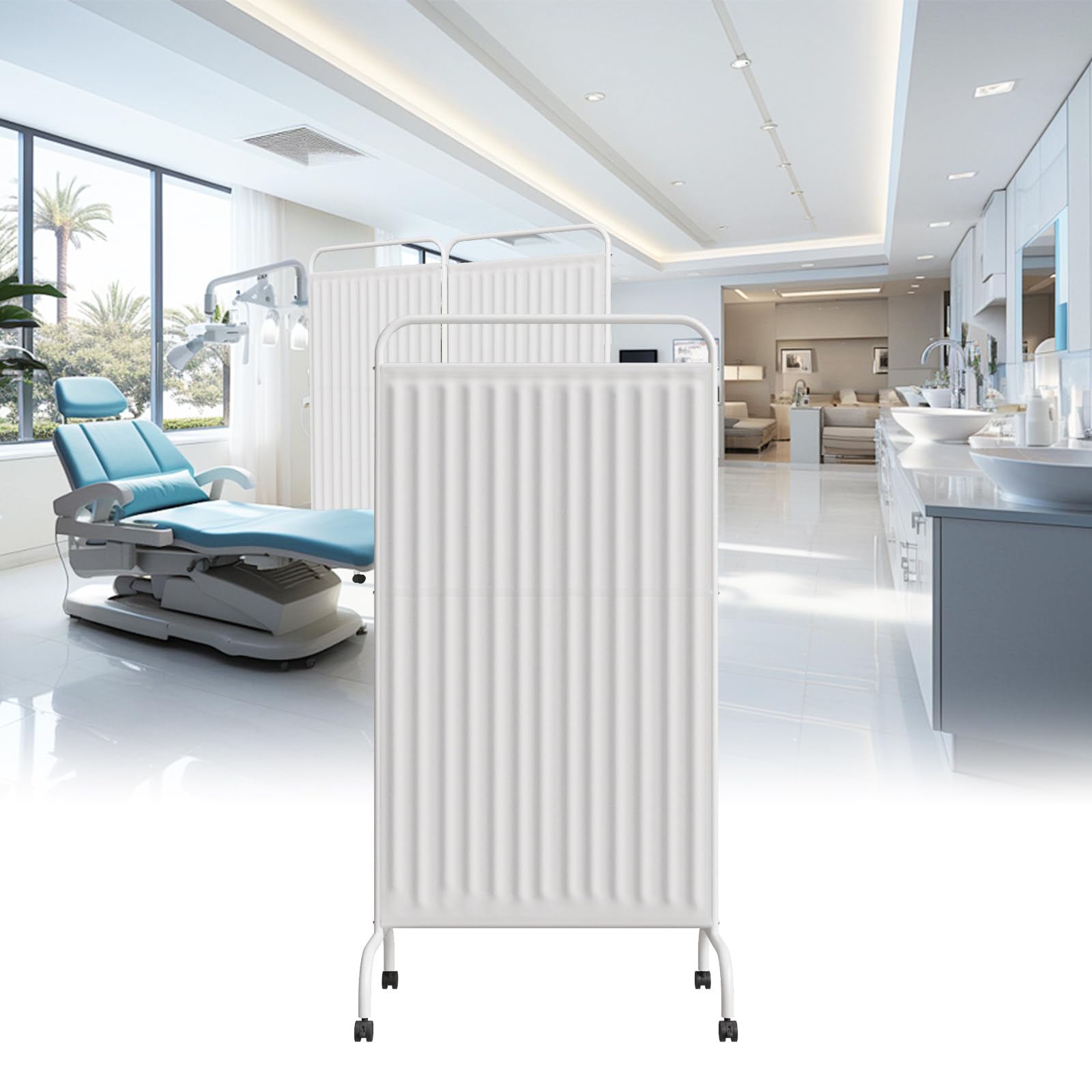 6FT Medical Privacy Screen with Wheels, Portable Medical Room Divider with Lockable Casters, Freestanding Room Partition Wall Divider for Hospitals