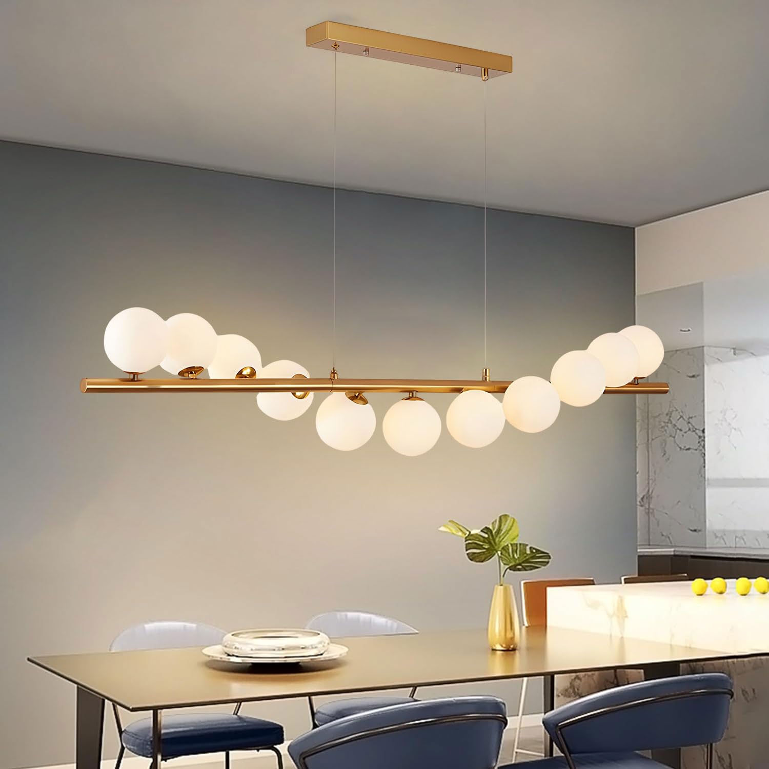 KXEcoLife Chandelier, Modern en Glass Ball Dining Room Lighting Fixture, Height Adjustable, Three-Color Dimming,for Roomliving Roomkitchen Island (11 Lights)