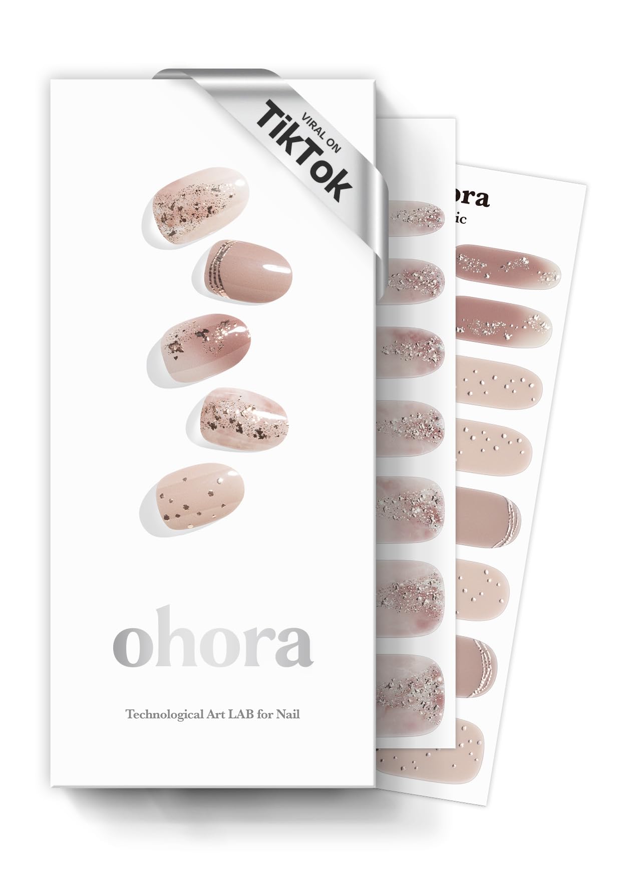ohoraSemi Cured Gel Nail Strips (N Dreaming Glow) - Nude, Glitter, Works with Any UV/LED Lamps, Salon-Quality, Long Lasting, Easy to Apply & Remove - Includes 2 Prep Pads, Nail File & Wooden Stick