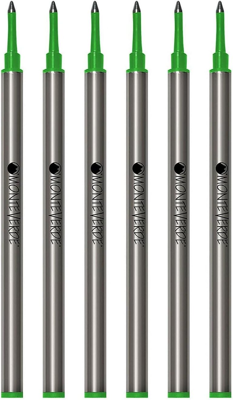 Monteverde USA Rollerball Refills to Fit Standard Rollerball Pens, Medium Point, Green, 6-Pack, Perfect for Smooth and Reliable Writing