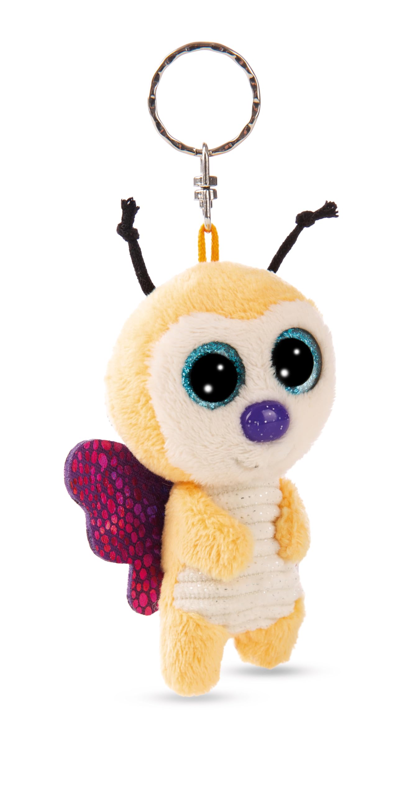 NICI Keyholder GLUBSCHIS butterfly Sunshine Lou 9cm - yellow - Plush companion for backpack or bag, cuddle charm with metal ring for keychain & key holder | 61842