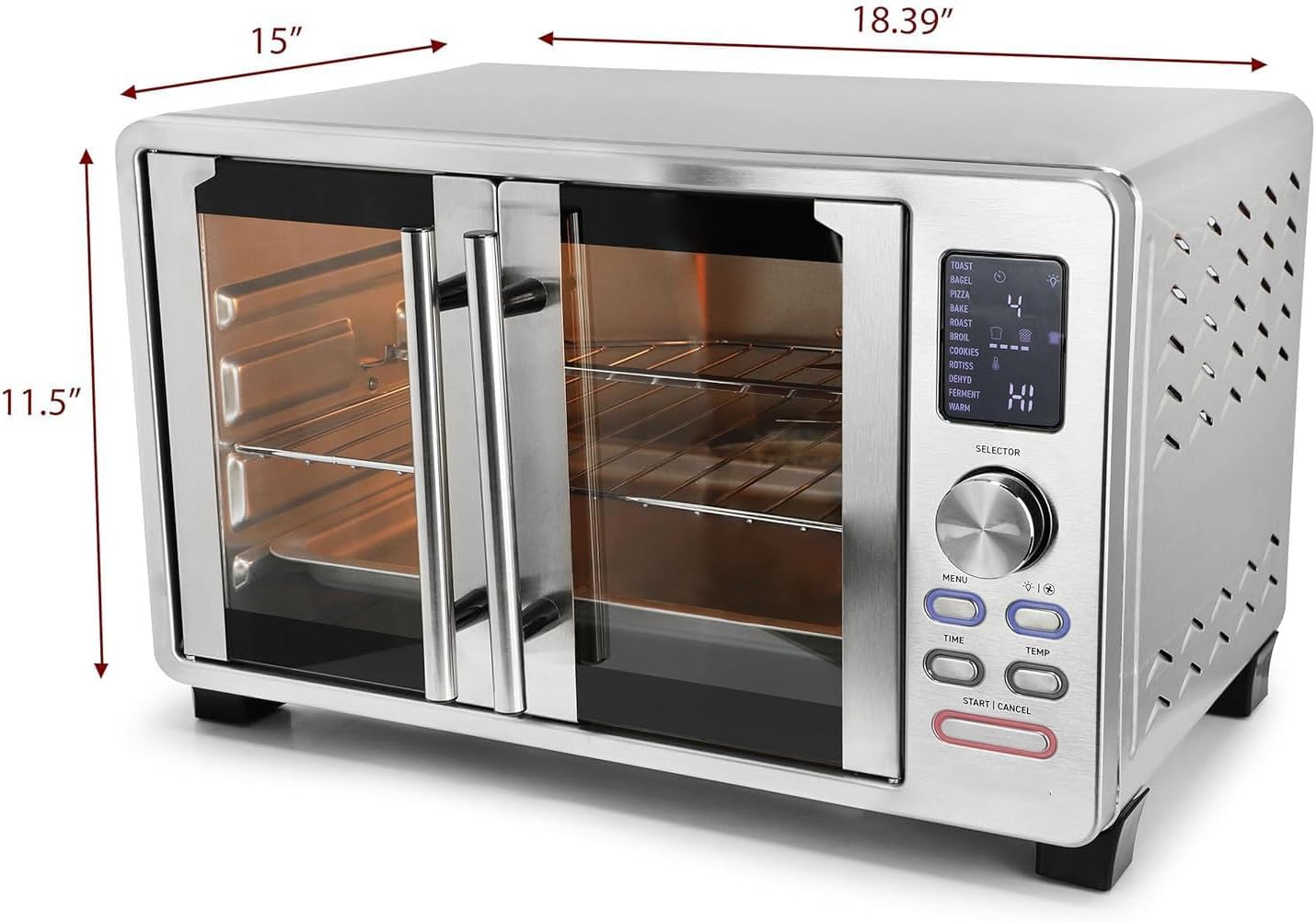 26.4 Quart Digital Electric French Door Multi-Function Countertop Oven with Rotisserie Set, Stainless Steel, 1500W, 120-Minute Timer