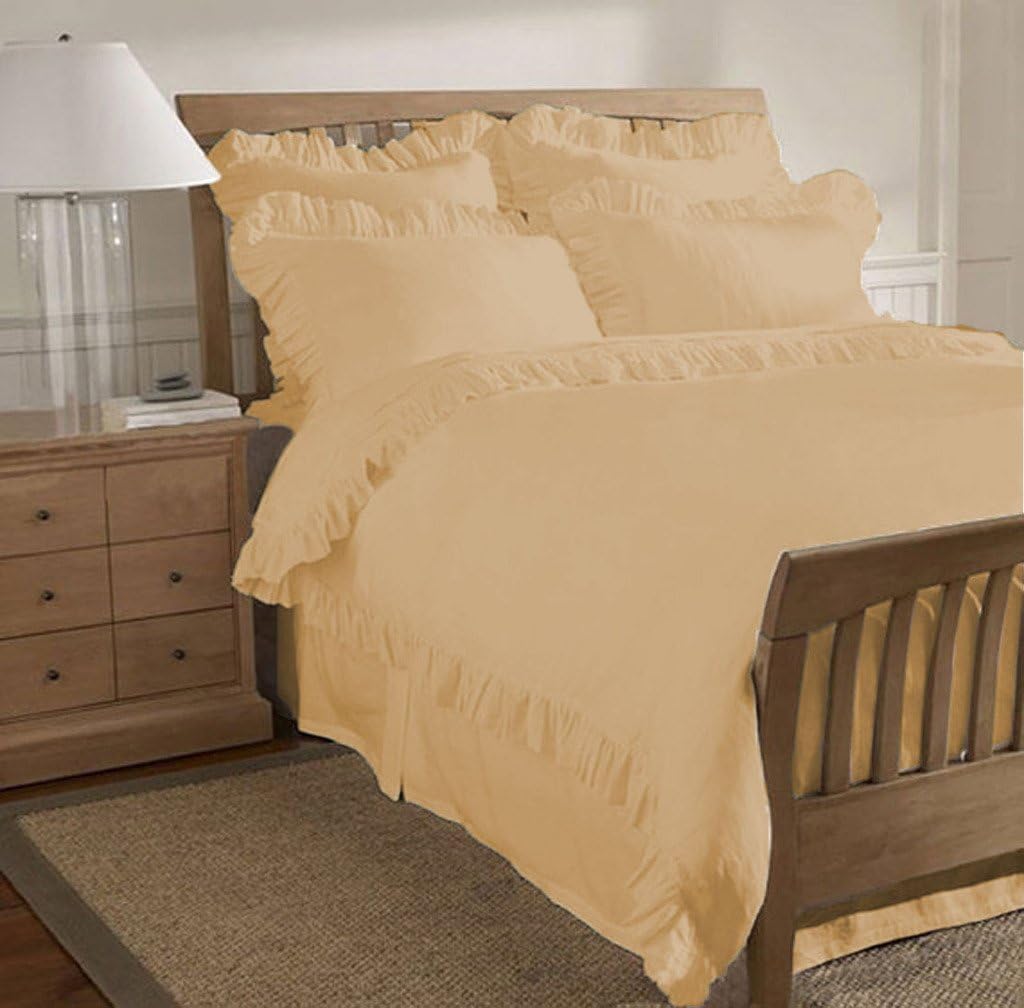Scala Bedding 600 TC Egyptian Cotton 1 Piece Ruffle Hem Duvet Cover Twin Beige