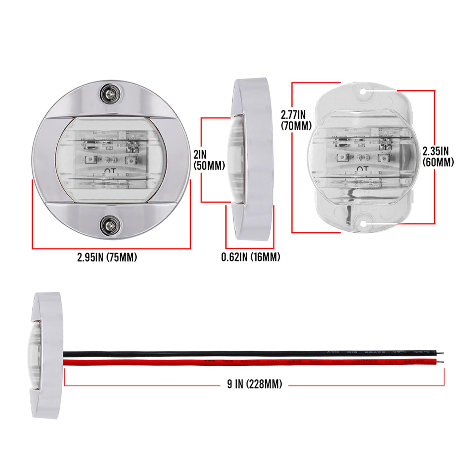 4x Bateau Lumière De Poupe 12V Feu De Navigation Rond Feu De Signalisation Pour Bateaux Pont Kayak Yacht Marine Ponton