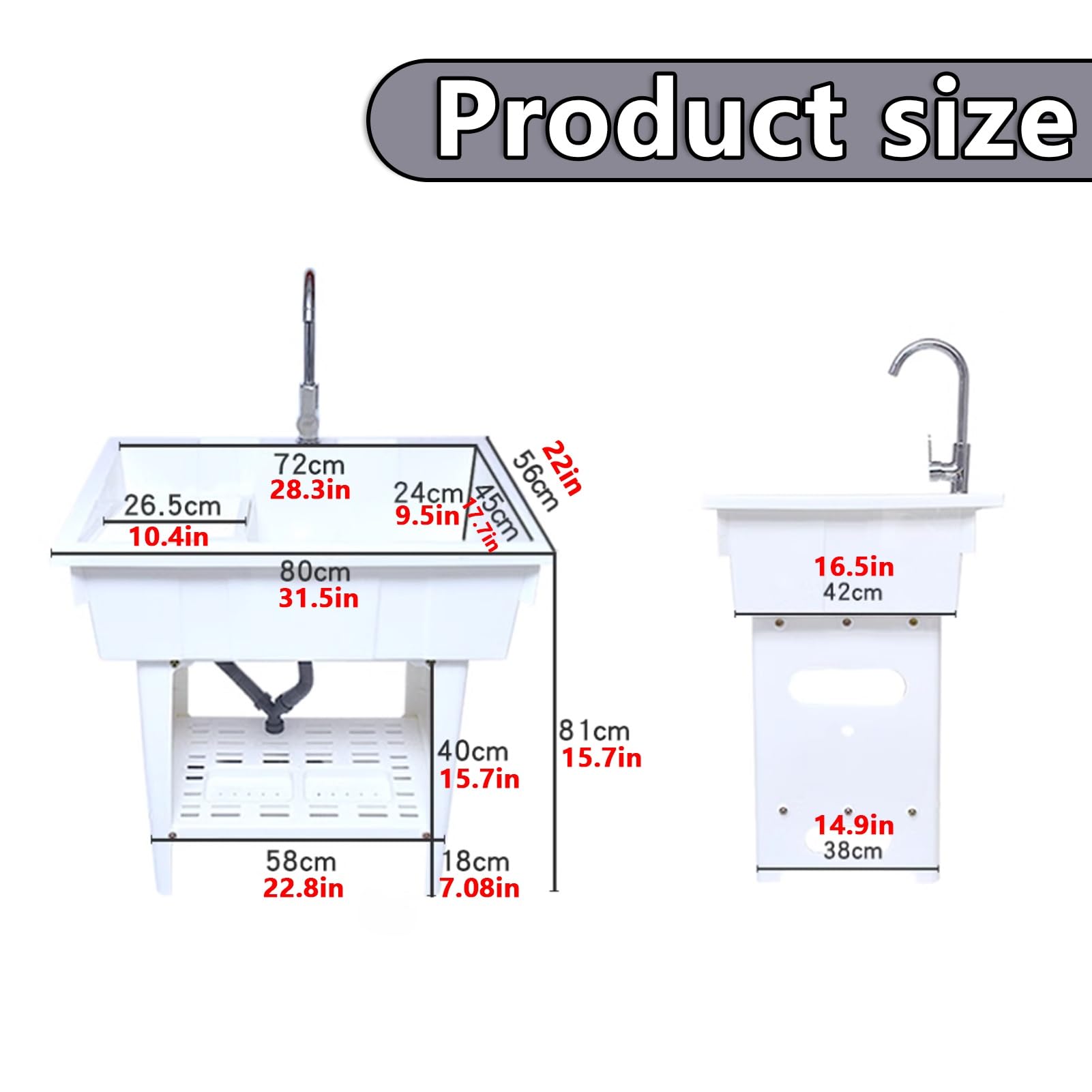 Évier À Linge Autoportant avec Robinet, Évier Utilitaire en Plastique,évier Portable, Evier Exterieur,Robinet d'eau Froide Et Chaude pour Buanderie, Garage, sous-Sol, Jardin.