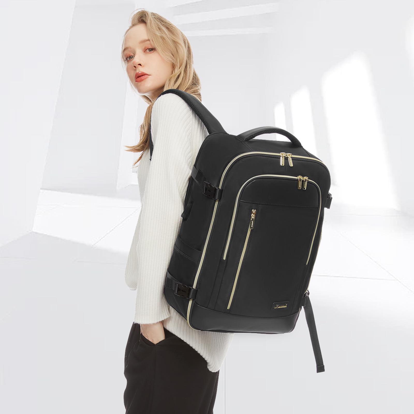 LOVEVOOK Travel Backpack for Women, 40L Carry On Backpack, Personal Item Bag with 3 Packing Cubes, Water Resistant Bussiness Weekender Overnight Luggage Daypack, Fits 17 Inch Laptop, Black