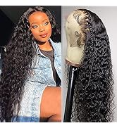 13x4 HD Lace Front Wigs Human Hair, 26Inch Water Wave Lace Front Wig for Black Women Transparent ...