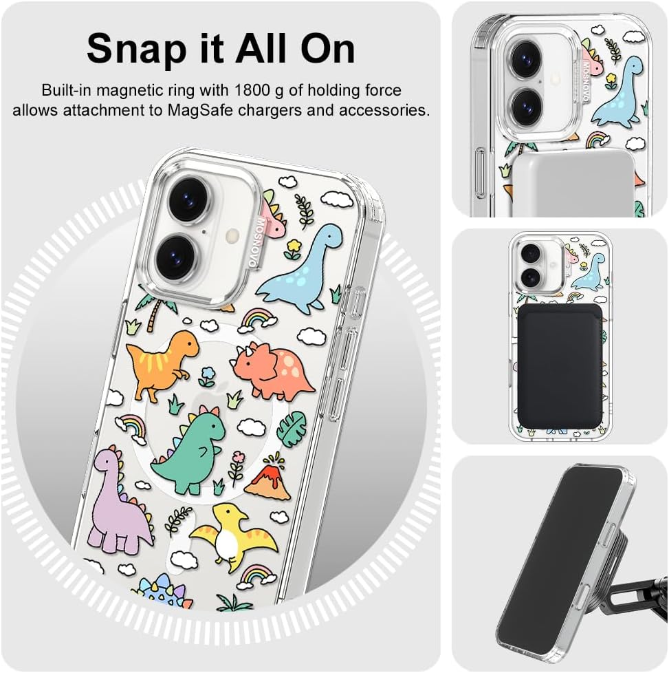 MOSNOVO for iPhone 17 Case | Compatible with Magsafe | Military Grade 6.6ft Drop Tested | Camera Control | Clear with Dinosaur Land Design - Image 7