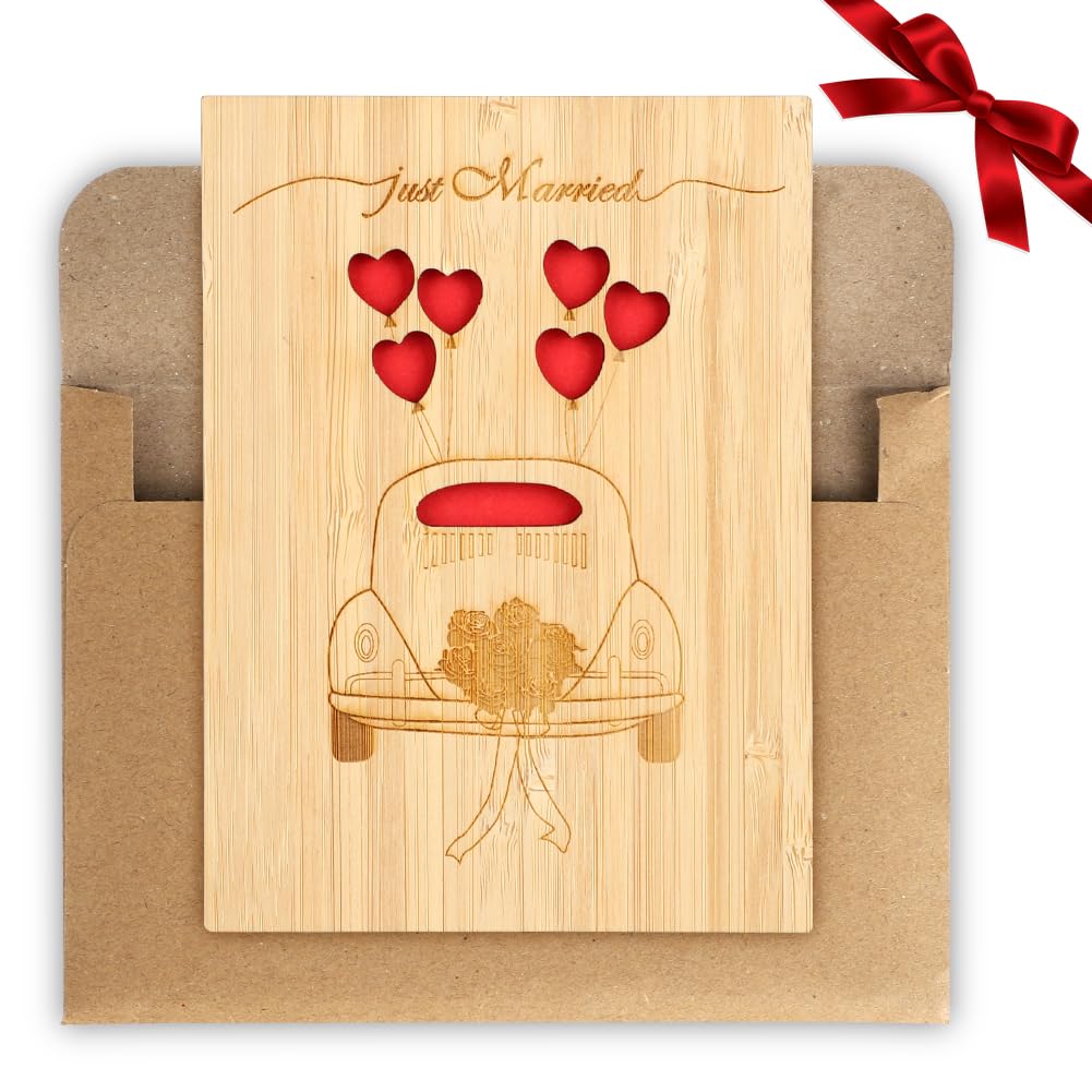 Yuragim Tarjeta de boda con sobre, tarjeta de boda, regalo de dinero, madera, regalos de boda, dinero para novios, tarjetas de boda, tarjetas de invitación, tarjeta de cumpleaños (coche de boda)