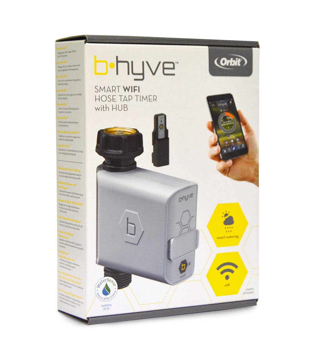 Orbit B-Hyve 94990-Programador Inteligente de riego con Enchufe Wi-Fi para Grifo de Manguera, Gris