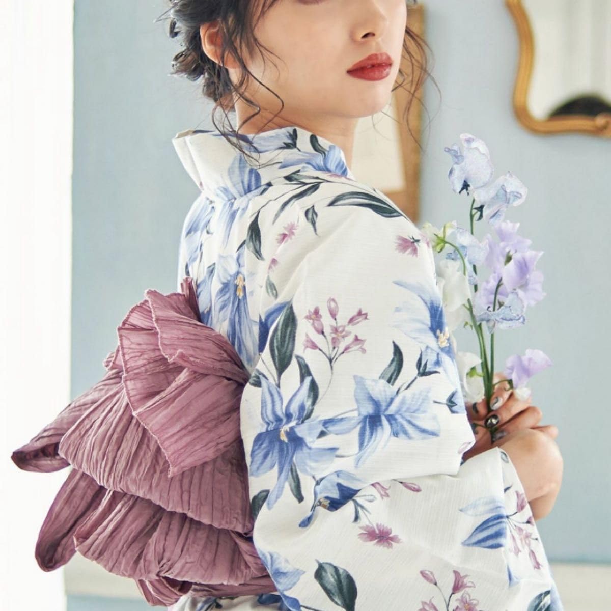 dita 浴衣生成り地に涼桔梗花柄 浴衣5点セット | ヤマダウェブコム