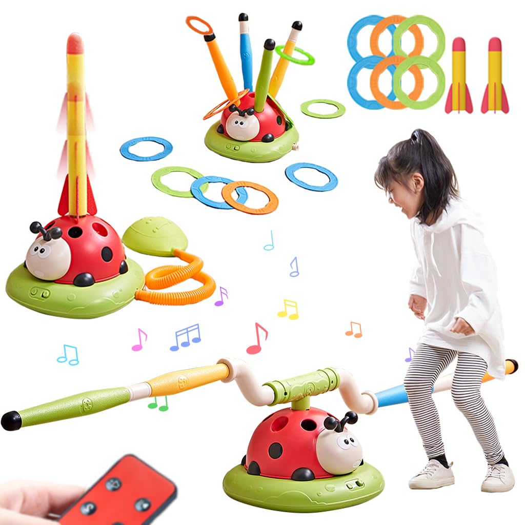 Powza 3 in 1 Musical Jump, Toss Ring Game and Rocket Launcher for Kids, Ages 4-13