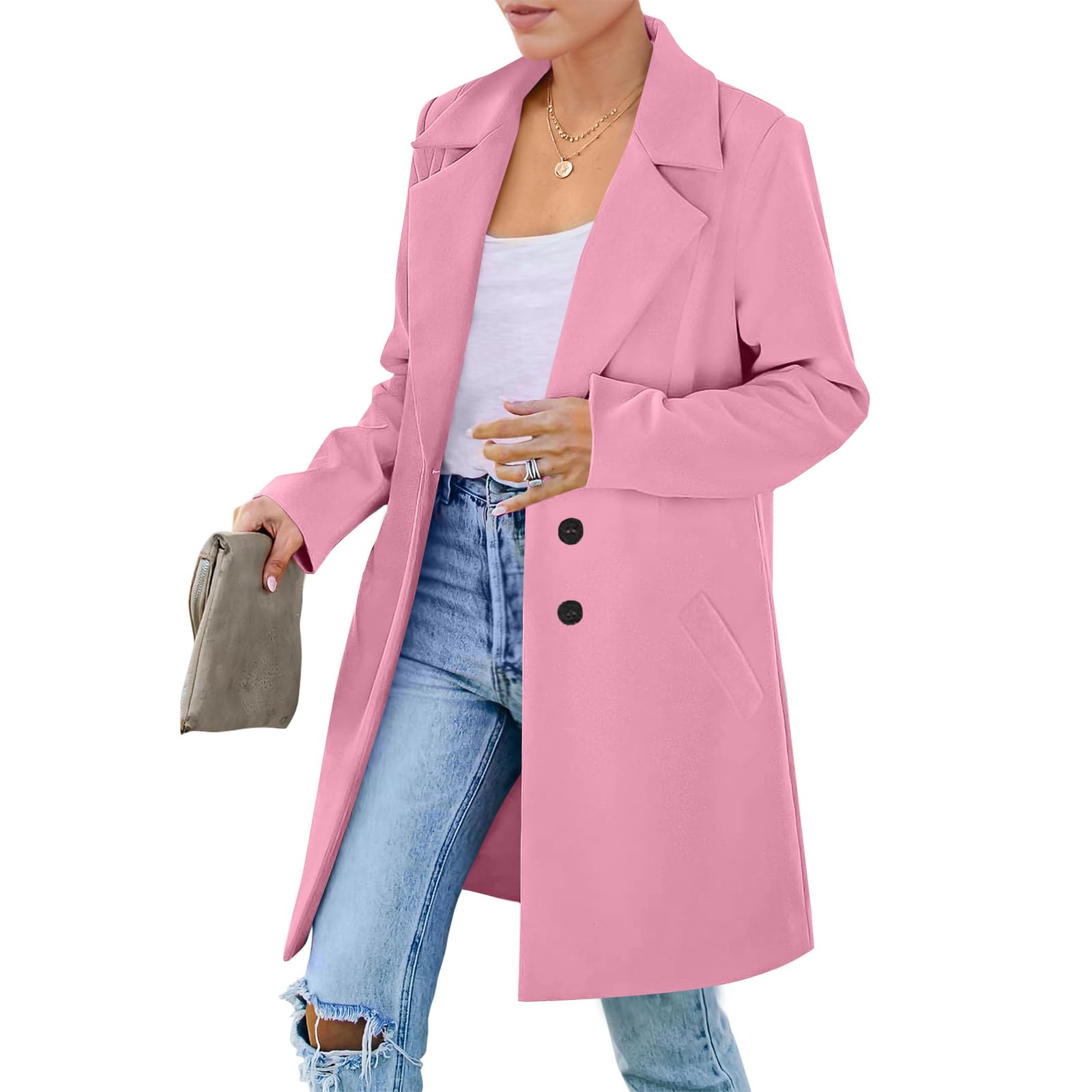 Long Coats for Women Lapel Collar Double Breasted Trench Coats Peacoat Winter Coat Jacket Y2k Clothes with Pockets
